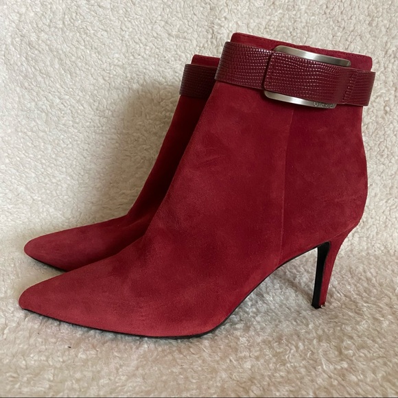 Calvin Klein Shoes - Calvin Klein Red Suede Pointy Toe Ankle Boots Sz 9